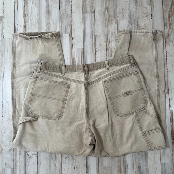Vintage Wrangler Tan Thrashed Distressed Carpenter‎ Cargos Mens Size 38 x 30 - Picture 1 of 6